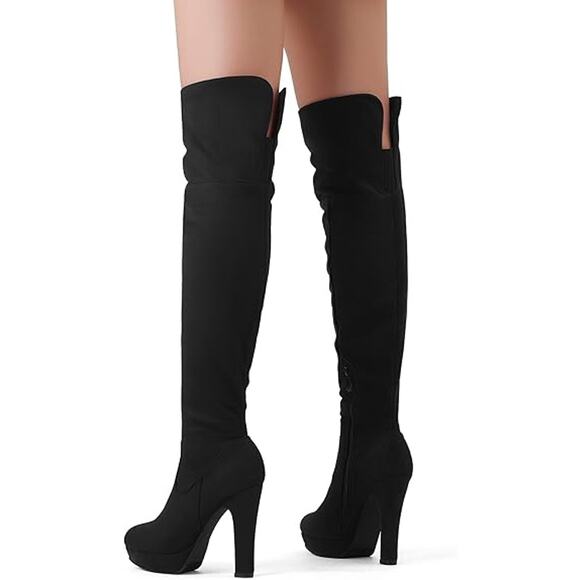 New Dream Pairs Women Size 7 Black Faux Suede 5" Heel Thigh High Over Knee Boots - Picture 6 of 6
